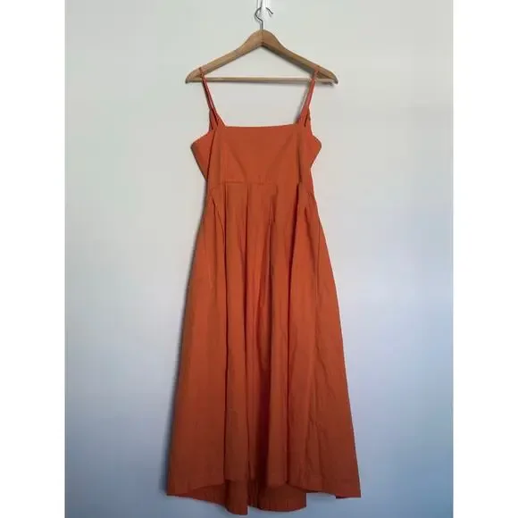 CECILIE COPENHAGEN anthropologie orange cotton Lonni poplin wrap midi dress - Picture 3 of 14